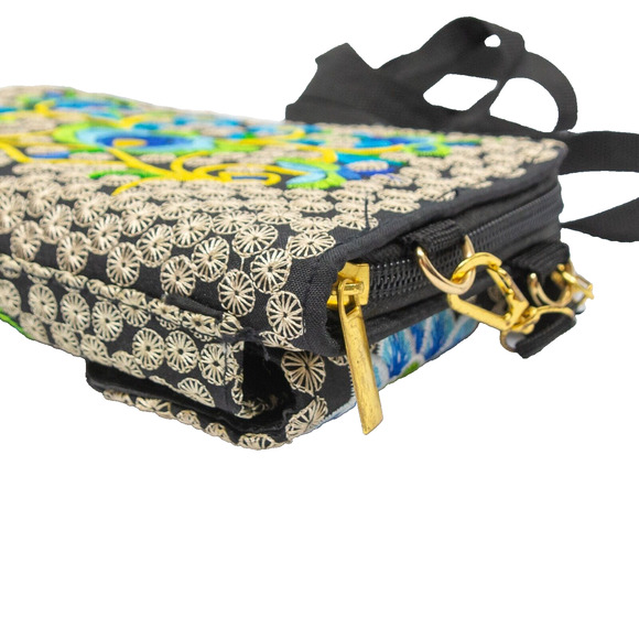 Womens Vintage Embroidered Floral Crossbody Wallet Removable Adjustable Strap - Picture 9 of 10